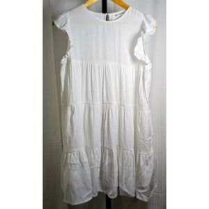 After Market Women S White Flutter Sleeve Ruffle Tiered Mini Dress Keyhole Lined